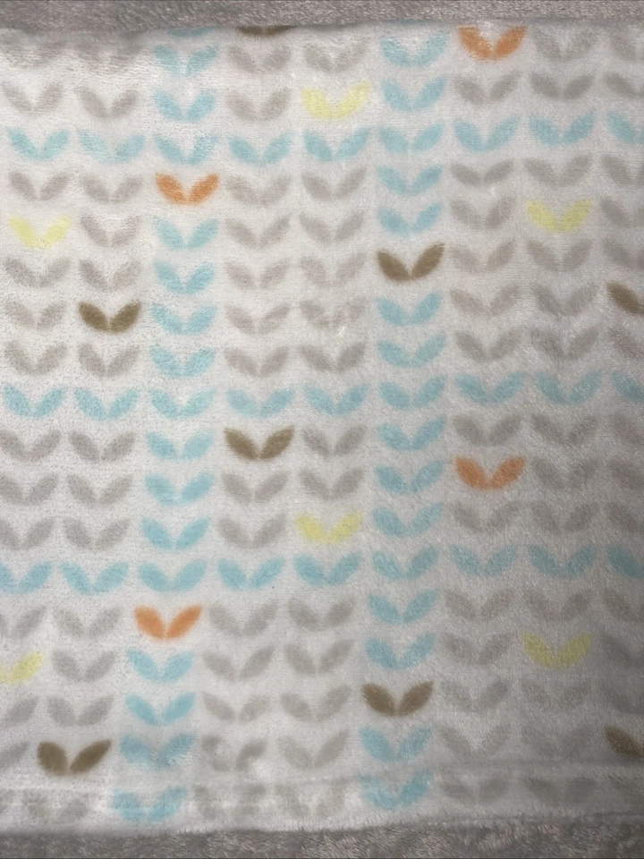 Manta Baby Starters Blanca Gris Azul Naranja Amarillo Hoja Hojas Vellón Lovey Foto 4 de 4