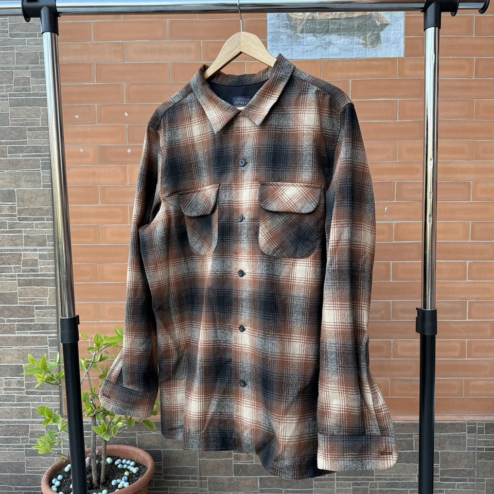 NWT Men’s Pendleton Board Shirt Multi Color Plaid Sz M TALL Brown Ombre - Image 2 of 4