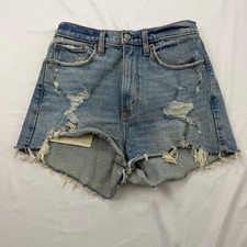 Abercrombie  Fitch High Rise Mom Short Women 2 Blue Curve Love Distressed Denim