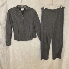 Vintage Leslie Fay Petite Pant / Jacket Set Herringbone Sz Medium Career Casual