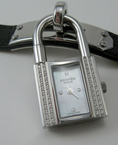 New Authentic Hermes  DIAMONDS Kelly Wrist Watch Crocodile strap, original Box  - Picture 1 of 12