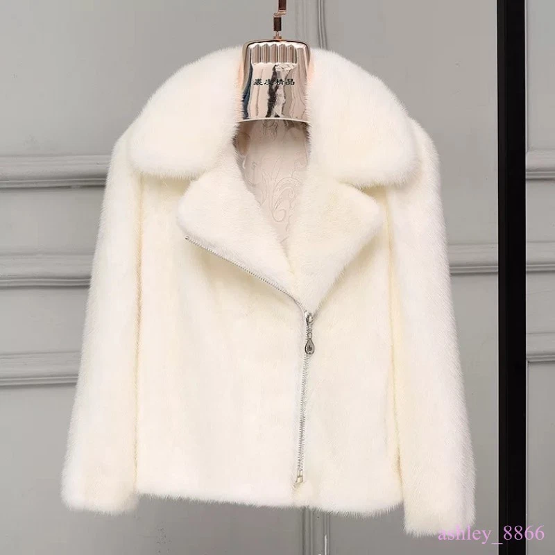 Chaqueta corta con solapa de piel de visón sintético para mujer Abrigo cálido de invierno Parkas peludas gruesas Foto 3 de 4