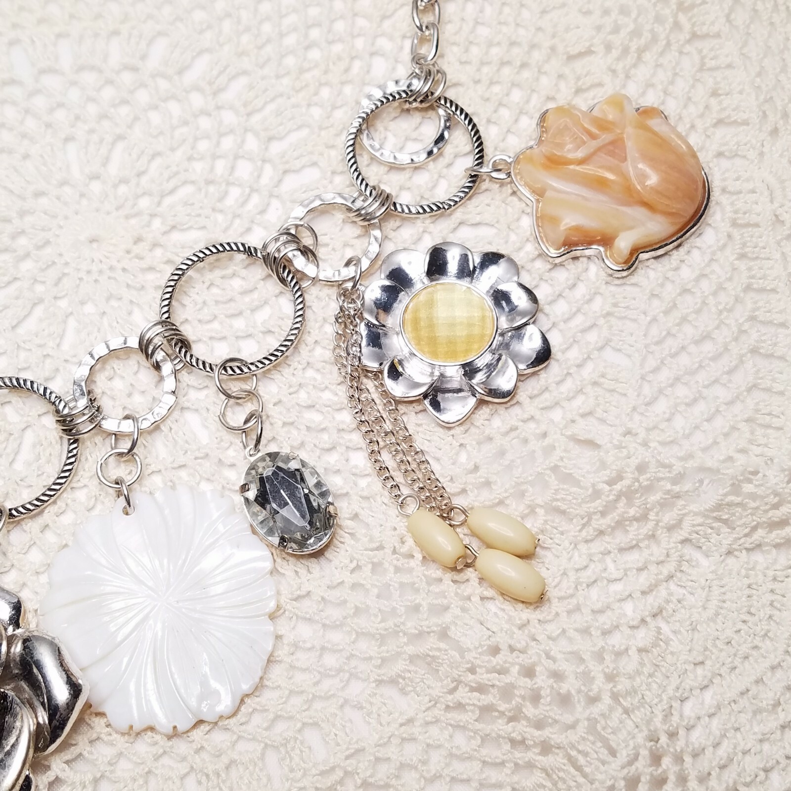 Bold Chunky Statement Flower Rose Shell Silver To… - image 7