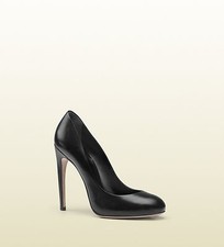 Retail $635 Gucci Goldie Black Leather High Heel Pump Sz 39.5 / 9.5