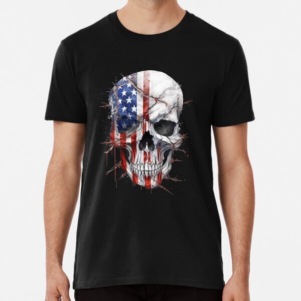 USA FLAG Skull Premium Design Gift For Unisex Tee T-Shirt S-5XL