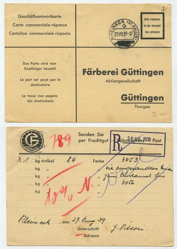 98079 - Postkarte - Rheineck 29.7.1939 nach Güttingen - Porto zahlt Empfänger