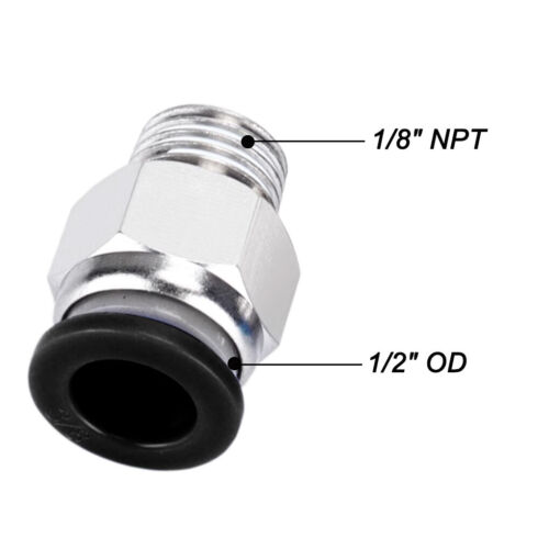 10x Male Straight OD 1/2" Tube x 1/8" NPT Thread Push In To Connect Air Fitting - Picture 2 of 7