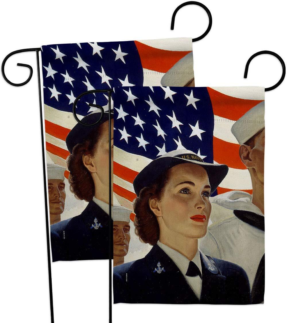 Navy Waves Garden Flag 2pcs Pack Armed Forces USN Seabee United State America...