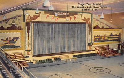 1953 Mitchell South Dakota Stage Worlds Only Corn Palace 9B-H174 Linen Postcard