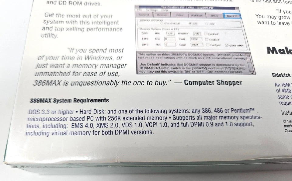 386Max Qualitas Memory Management 3.5 Floppy & Sidekick PC Big Box NEW! DOS Win! - Image 4 of 4