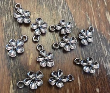 Vintage Gunmetal Sculpted Flower Happy Petals Whimsy Charm Jewelry Findings Lot