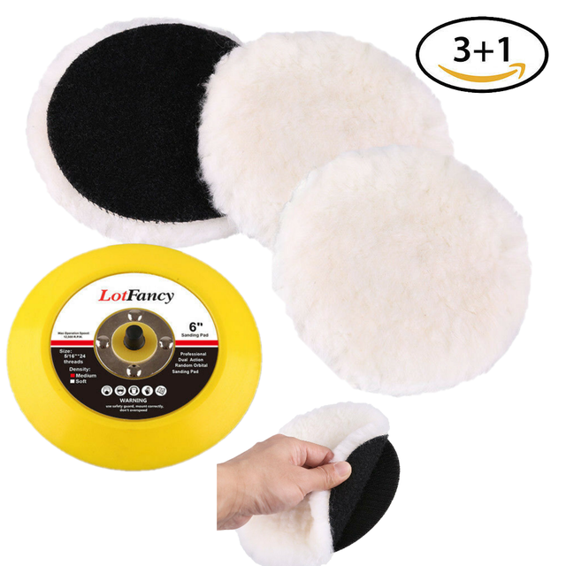 6inch Wool Polishing Pads and Velcro Backing Pad Kit Lotfancy Car Auto