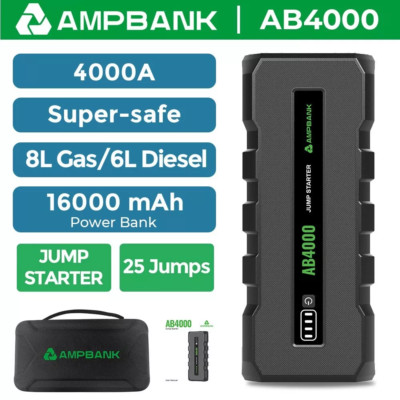 AMPBANK Automotive Jump Starter AB4000 4000 Peak Amp 12V Battery Booster
