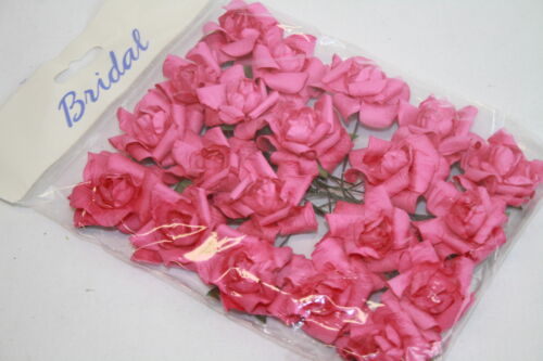 Small Fuchsia Paper Rose Heads x 20 Wired Wedding Floral Craft Decoration - 第 1/1 張圖片