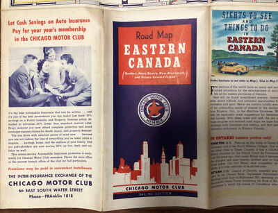 Vintage 1940  1941 Road Map Eastern Canada Chicago Motor Club Member  Road Guide