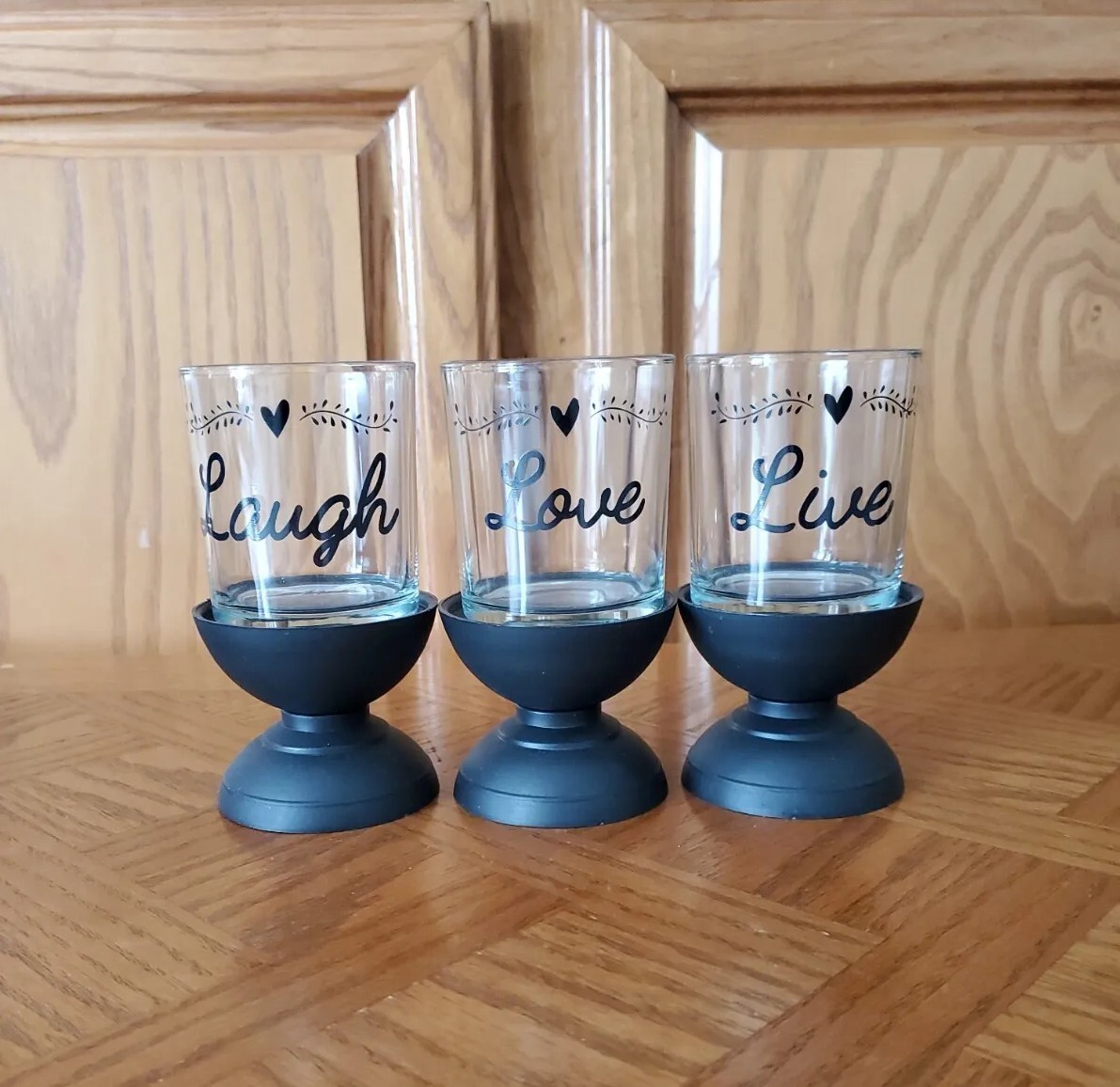 Votive Candle Holders Lot Of 3 Plastic Footed Pedestals Clear Glass