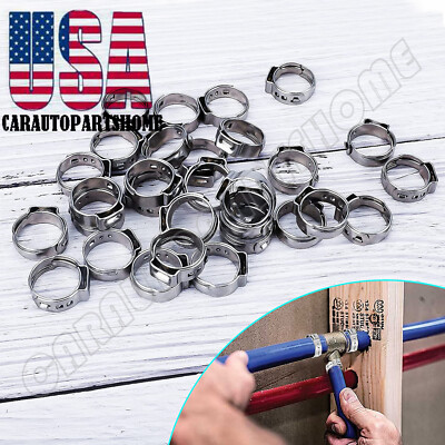 50Pcs 1/2'' PEX Stainless Steel Ear Clamp Cinch Rings Crimp Pinch Fitting
