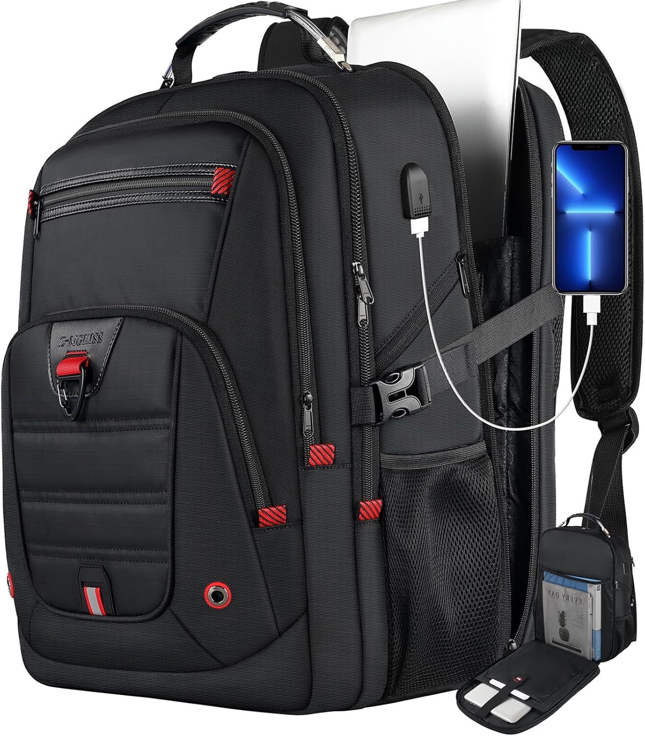 Extra Large 50L Anti-Theft TSA-Friendly Travel Backpack Fits 17-Inch Laptop
