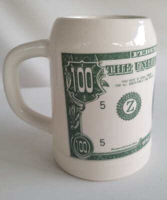 Vtg. 100 Dollar Bill Coffee Mug Benjamin Franklin Tankard Stein Heavy | eBay