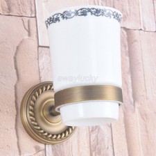 Antique Brass Bathroom Wall Mounted Single Ceramic Cup Toothbrush Holders wba266