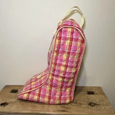 Equestrian Riding Tall Boot Bag, Quilted Material Pink Yellow Paid Girls, Trim