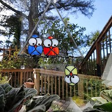 Stained Cartoon Bird Metal Glass Panel Bird Window Suncatcher Hanging Home Decor