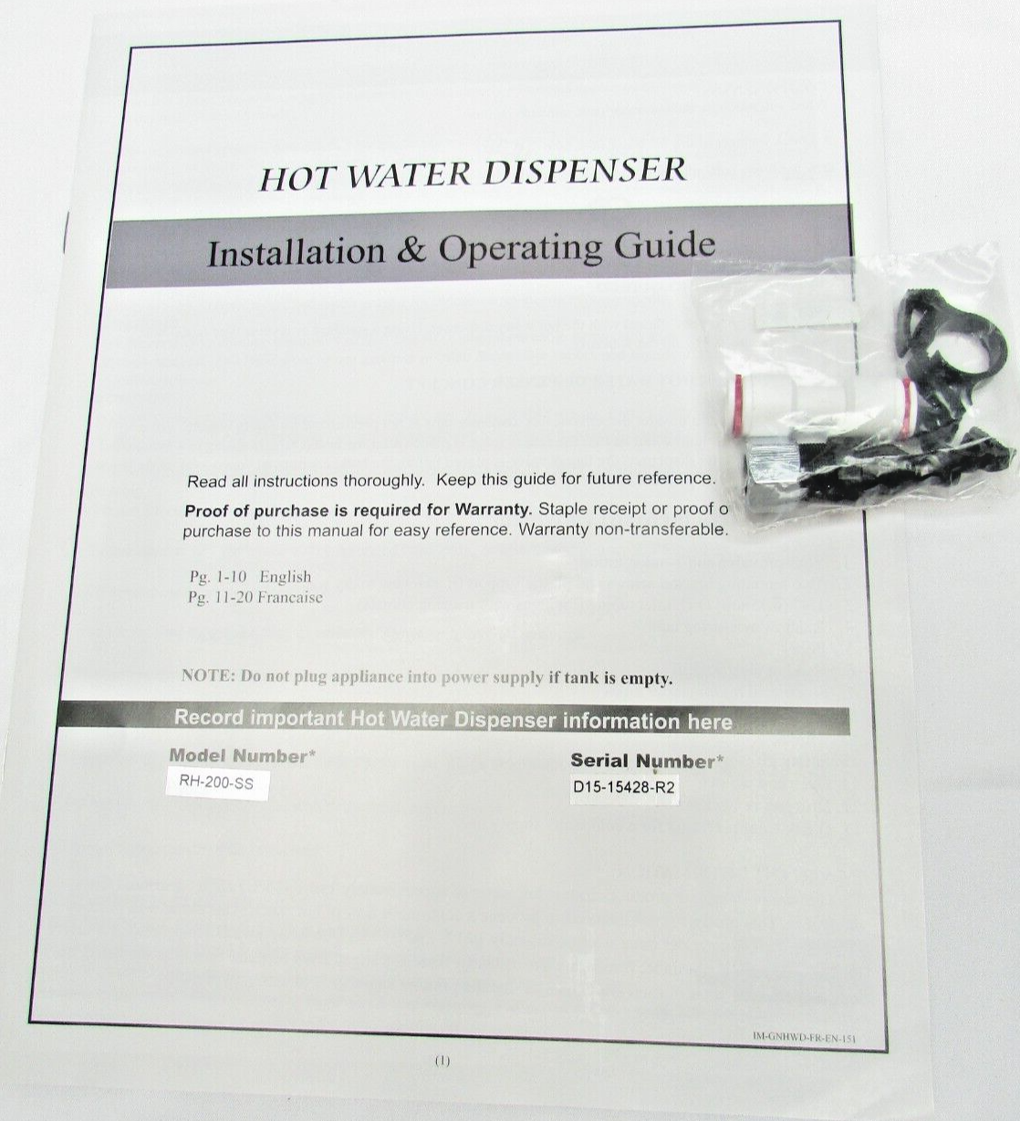 Ready Hot Instant Hot Water Dispenser RH200SS 2.5 Quarts 1300 Watts