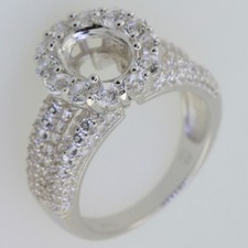 Sterling Silver Semi Mount Ring Setting Oval OV 9x7mm White Topaz Halo