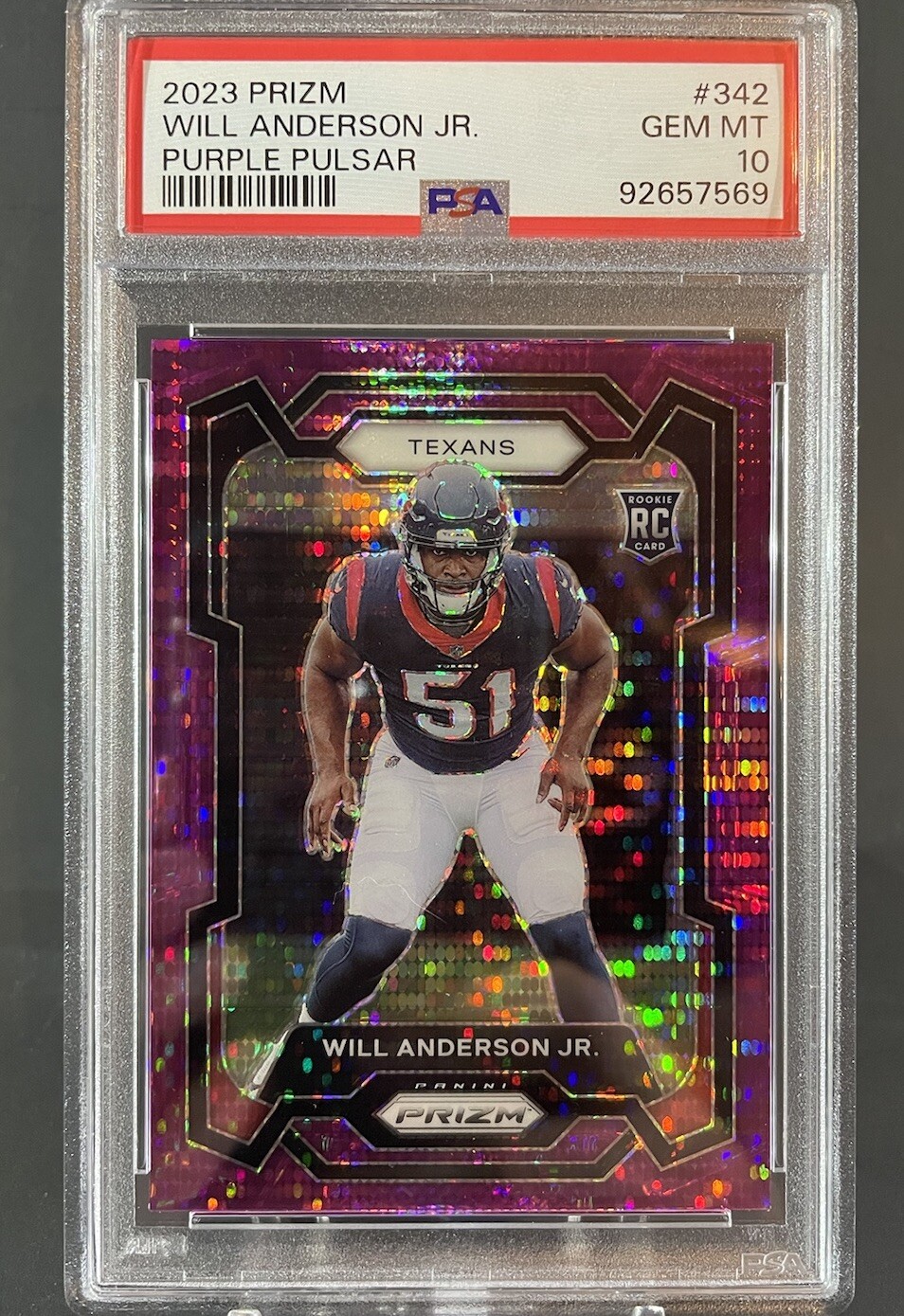 Will Anderson Jr Rookie 2023 Prizm Purple Pulsar #342 Texans RC PSA 10