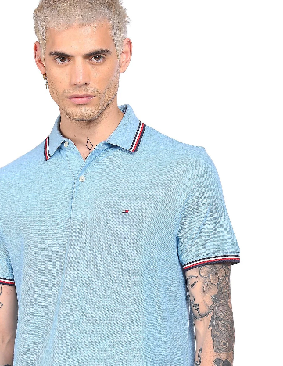 BNWT TOMMY HILFIGER Men Melange Sky Blue Heathered Wicking Tipped