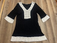 West Kei Dress, Women's Size Medium, Black, Black White, Lace, 3/4 Sleeve