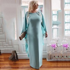 Plus Size Green Satin Mother of the Bride Dresses with Cape Wedding Guest Dress
