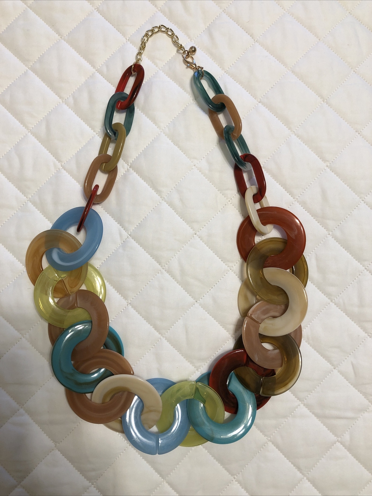 NWOT Faux Tortoise Multi Color Rainbow Round Link Chain Statement Necklace