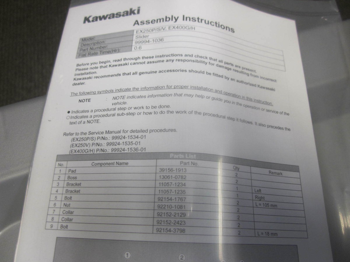 NOS Kawasaki Slider Kit 2018-2019 EX400 Ninja 99994-1036 | eBay