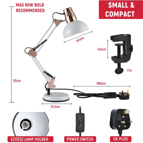 Atlas Architect Swing Arm Desk Lamp with Clip with E27 Fitting - Picture 42 of 75