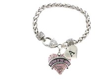 Custom Pink Crystal Mother of the Groom Heart Silver Bracelet Jewelry Initial