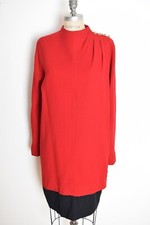 vintage 80s dress black red wool layered draped long sleeve midi dress L