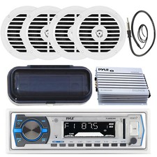 Pyle Single DIN Marine MP3 Receiver, 4x 5.25" Speakers, 4-CH Amp, Radio Antenna