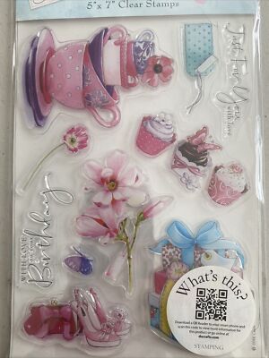 NEU Clear Stamp Teetassen Geburtstag Blumen Cupcakes