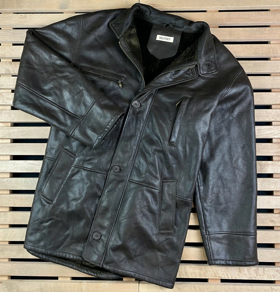 Mens Leather Jacket Balmain Paris Vintage Size XL eBay