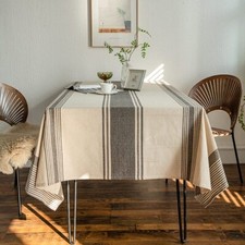 Burlap Cotton Linen Table Clothes Farmhouse Tablecloth Striped Picnic Table Cove