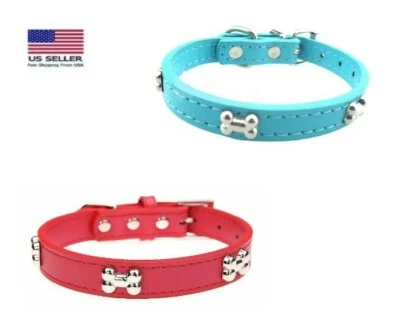 Pet Collar Bone Stud - Dog Puppies Leather Adjustable Silver Buckle