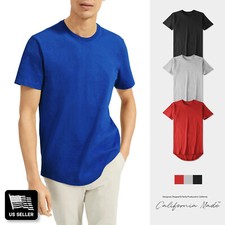 Mens HIPSTER T Shirts Longline Tee Hip Hop Extended Hemline Casual Basic