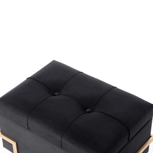 Rectangular Velvet Storage Ottoman with Gold Legs Black - Picture 8 of 9