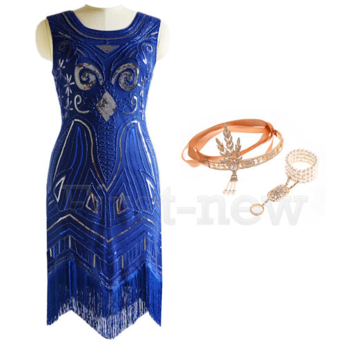 1920s Flapper Dress Vintage Great Gatsby Party Dresses Beaded Fringe 20s Costume - Picture 13 of 26