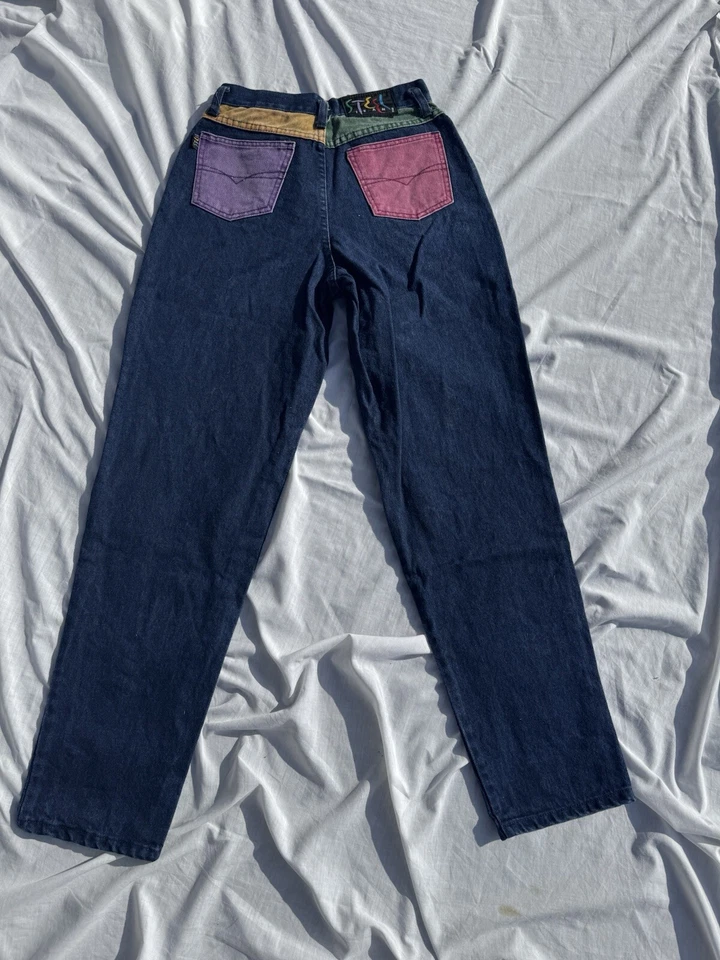 Pantalones de mezclilla vintage de acero para mujer talla 9 26X30 100 % algodón bloque de color con botones Foto 3 de 4