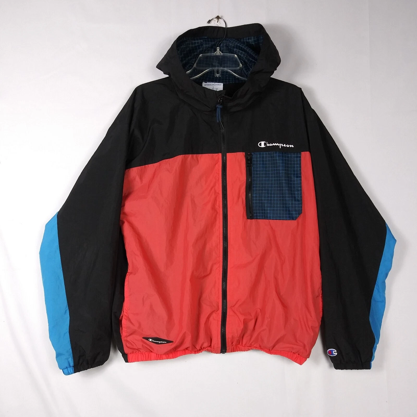 Champion Windbreaker Zip Up Jacket Hooded Multicolor Mens Size Lightweight