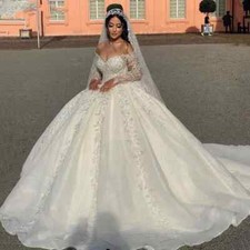 V-neck Wedding Dresses Off The Shoulder Sparkly Bride Gown Ball Gown Long