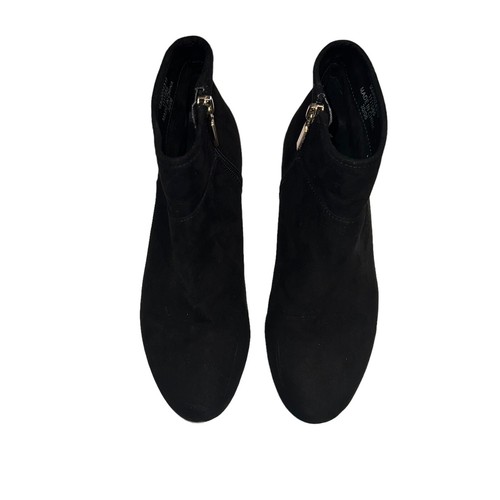 ASOS ACTON Flat Ankle Boots Bootie Women Size 6 Black Suede Side Zipper Preowned - Picture 3 of 12