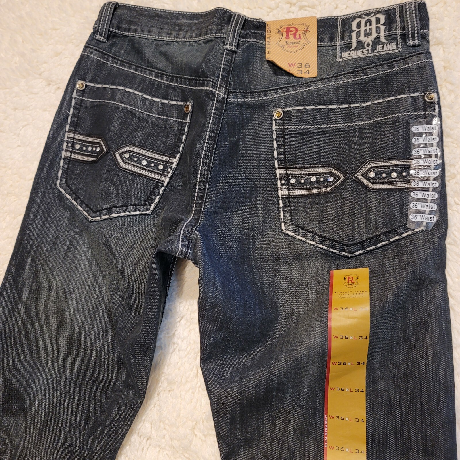 Request Size 36x34 Slim Straight Style R81486 Black Dean Denim Wash Men